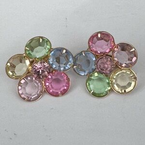 Vintage Earrings Clip On Bezel Set Pastel Tutti Frutti Uranium Glass MCM